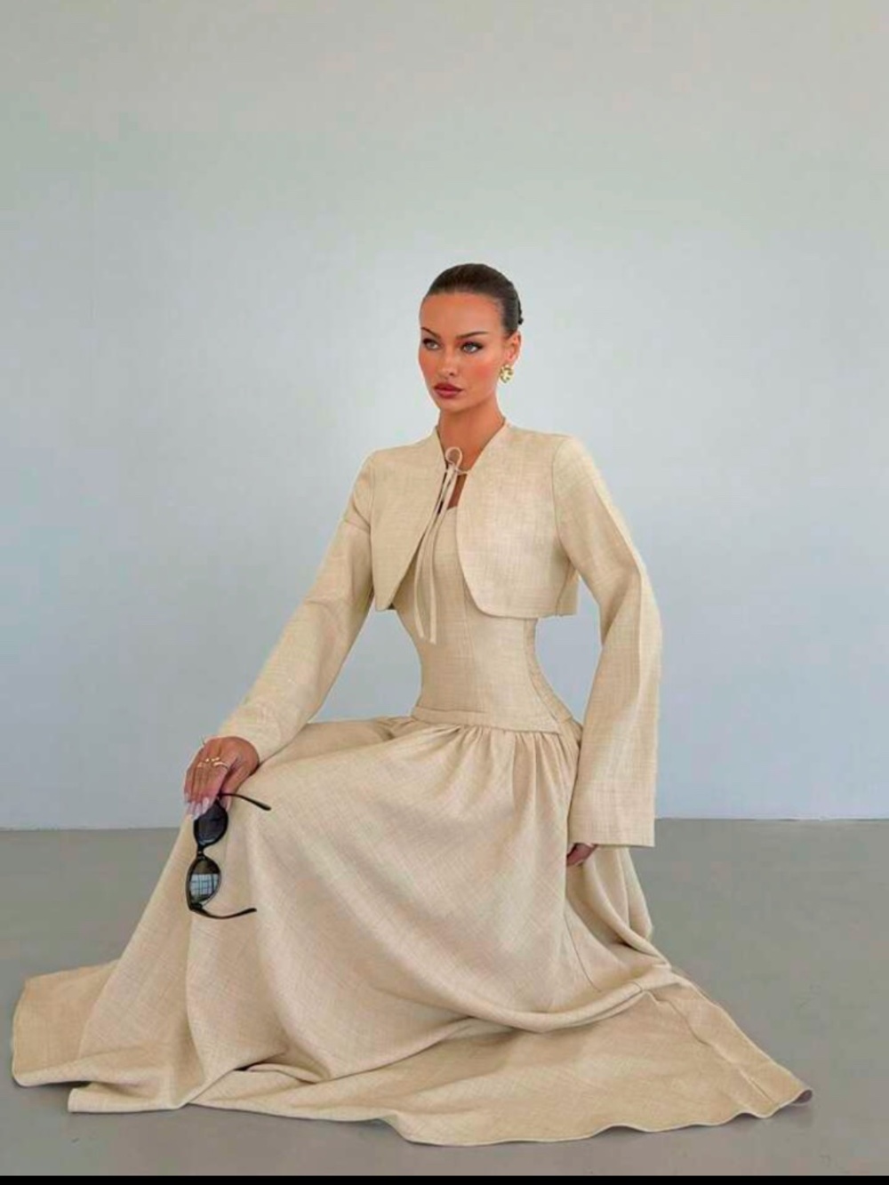 Tan color dress with tie sweater over super cute brand new!